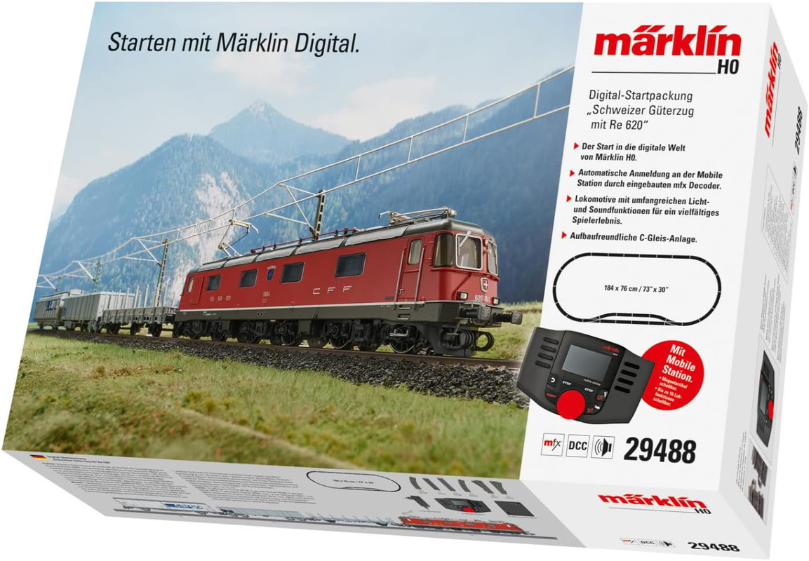Märklin 29488 – cyfrowy zestaw startowy H0 - Szwajcarski pociąg towarowy z lokomotywą Re 620