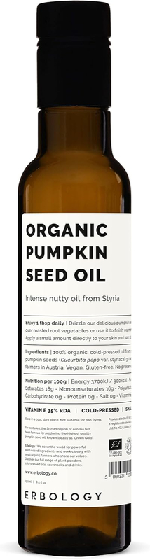 Erbology – bio olej z pestek dyni, tłoczony na zimno (250 ml)